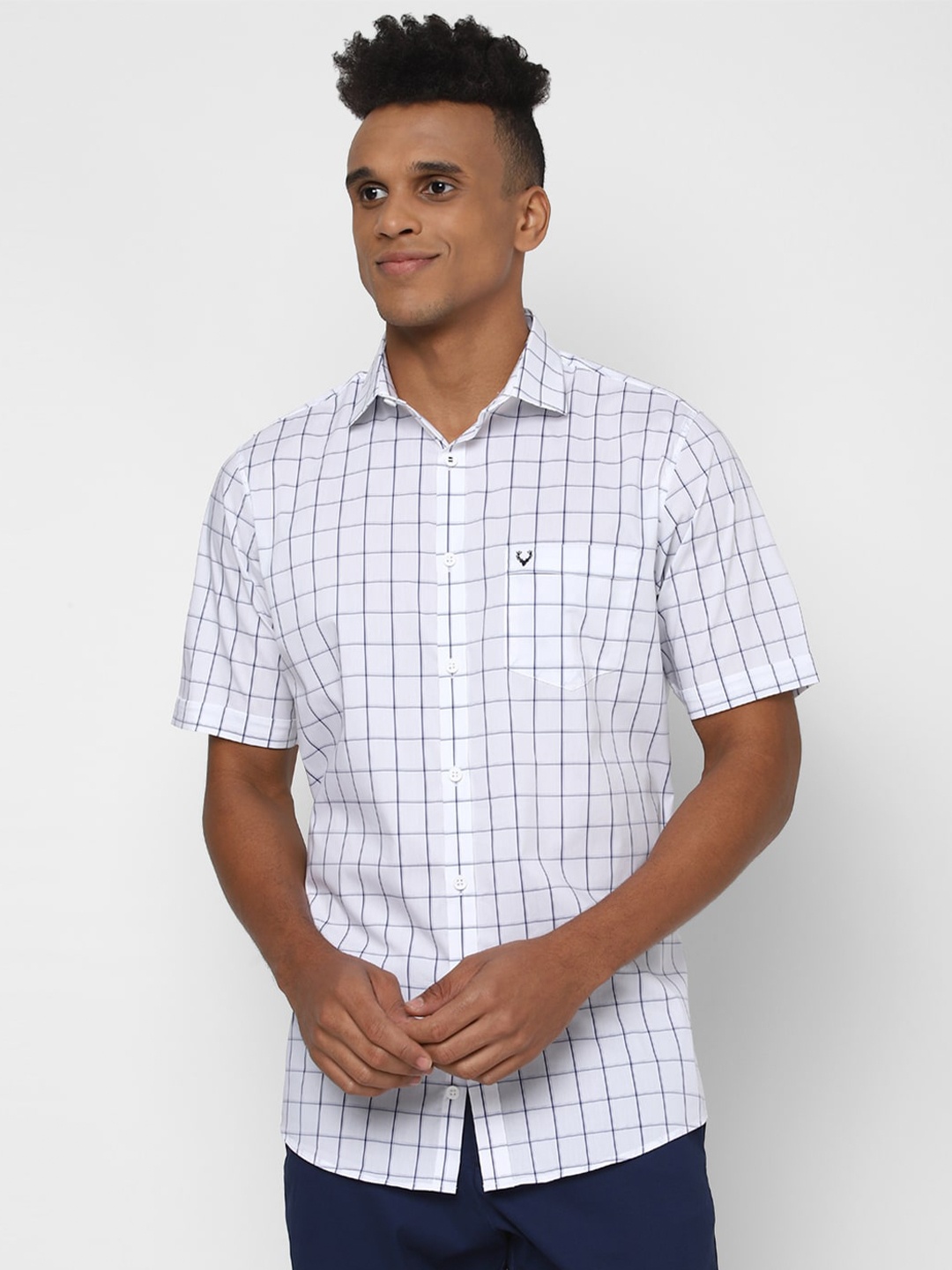 

Allen Solly Men White Slim Fit Grid Tattersall Checks Checked Casual Shirt