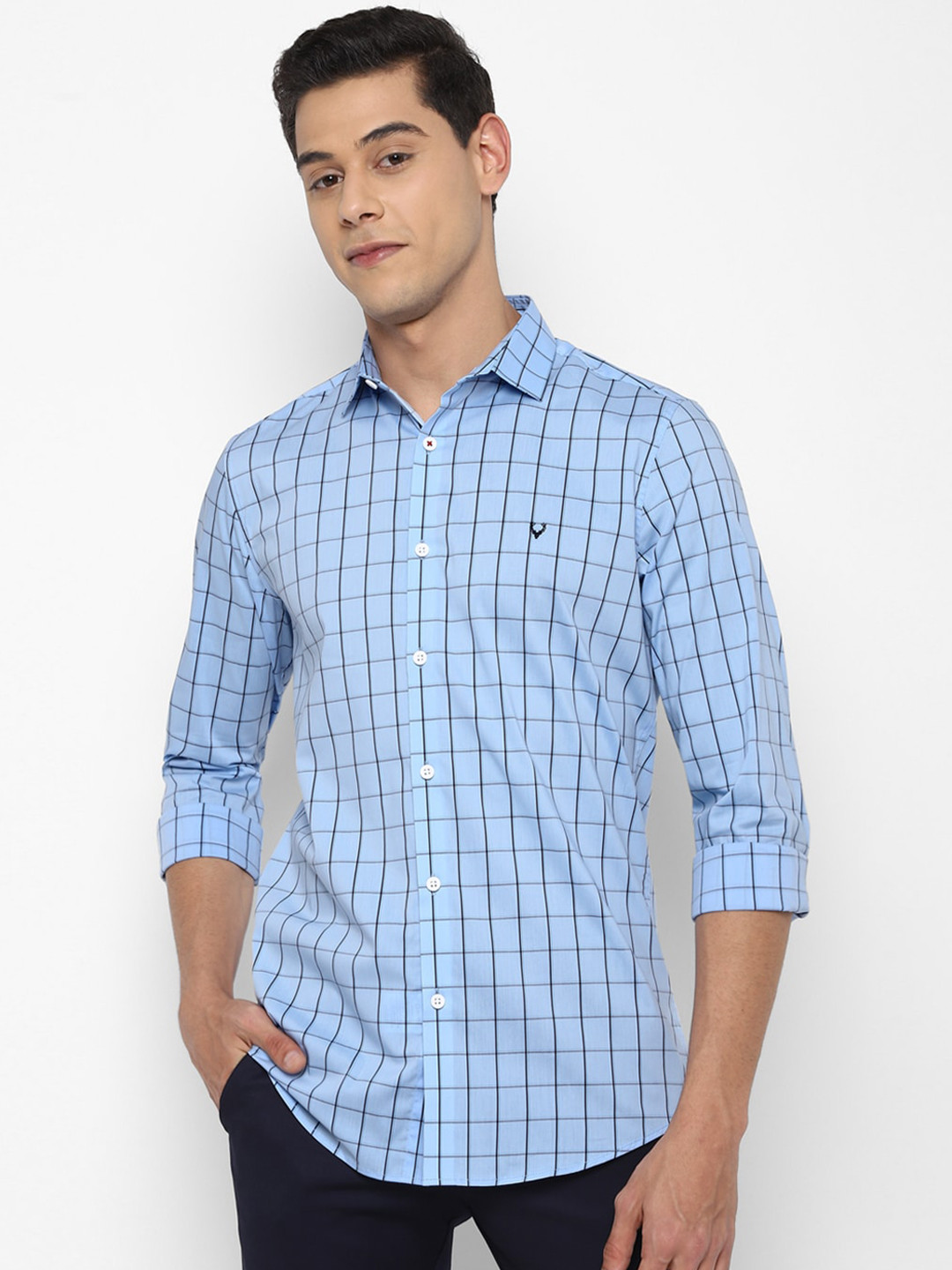 

Allen Solly Men Blue Slim Fit Grid Tattersall Checked Casual Shirt