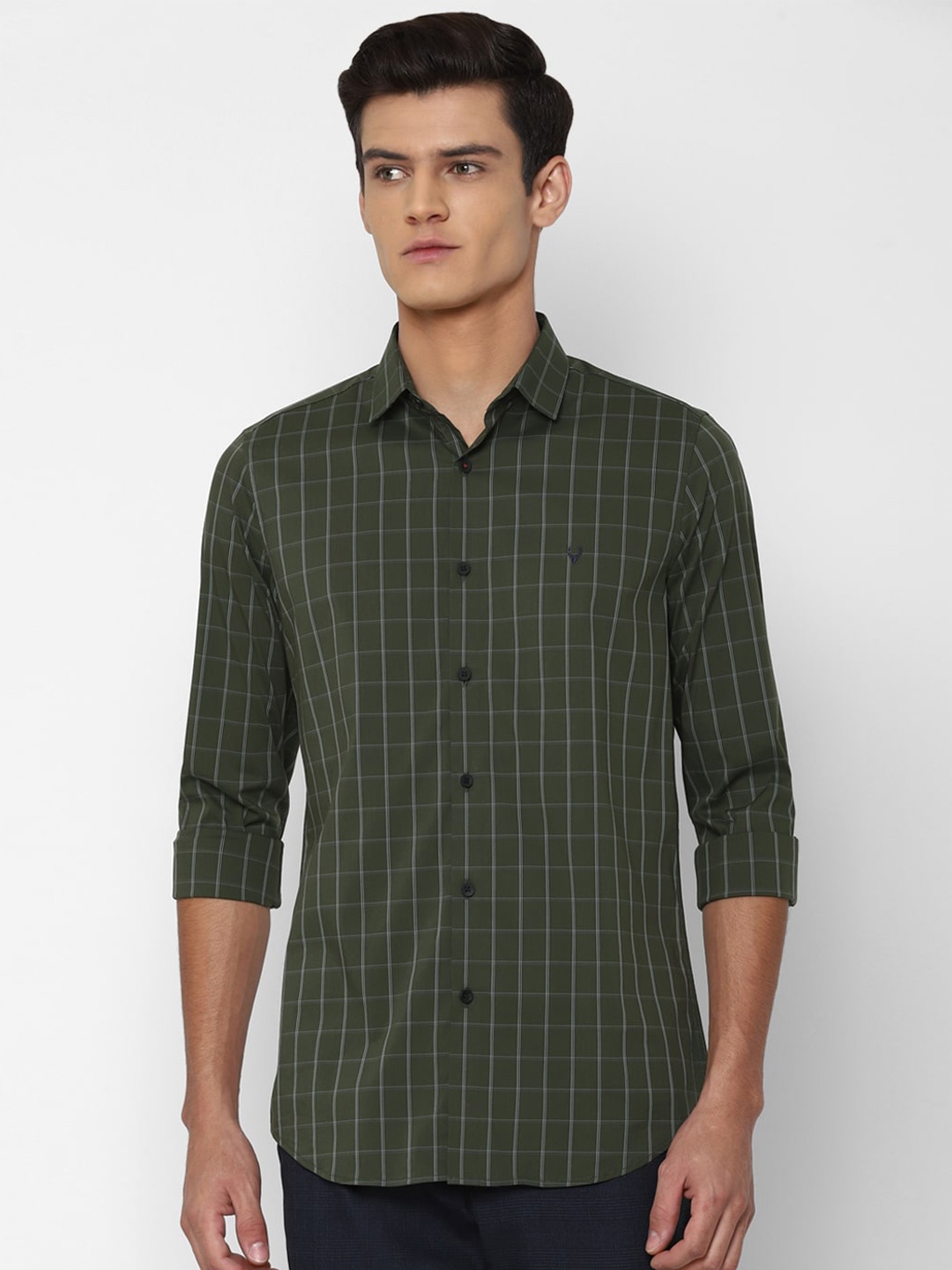 

Allen Solly Men Olive Green & White Slim Fit Checked Casual Shirt
