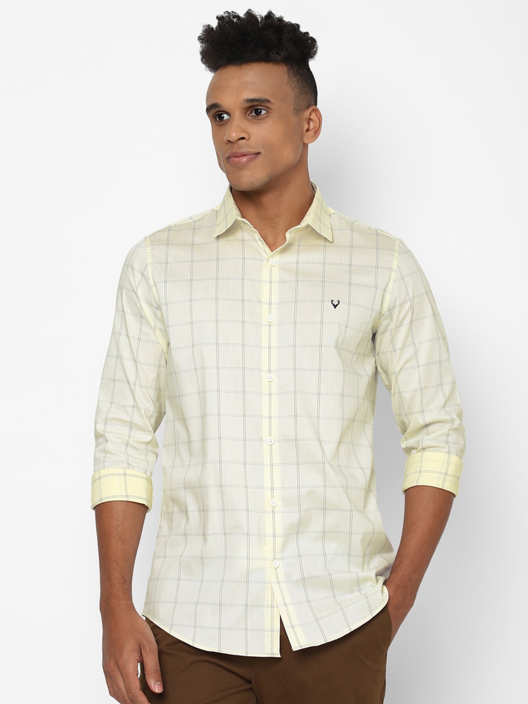 

Allen Solly Men Yellow Slim Fit Windowpane Checked Casual Shirt