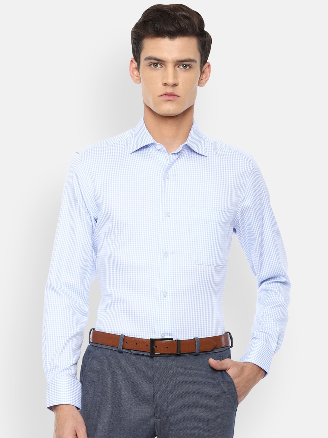 

Louis Philippe Permapress Men Blue Striped Formal Shirt