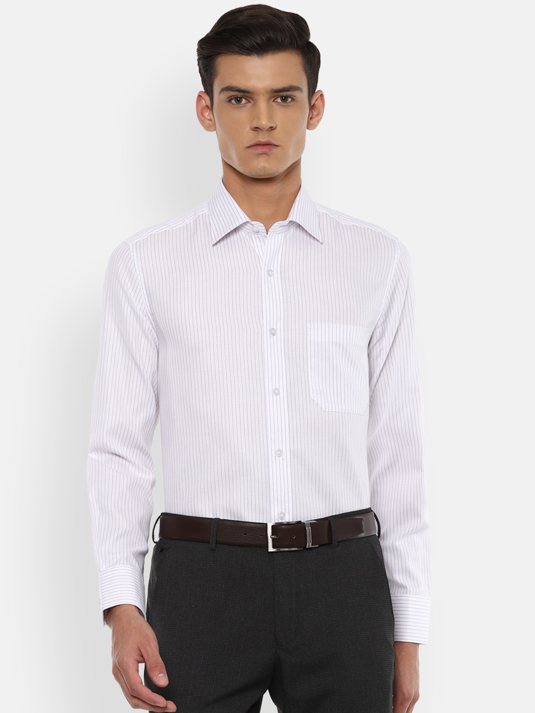 

Louis Philippe Men Purple Striped Formal Shirt