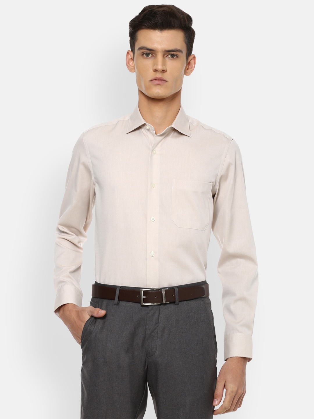 

Louis Philippe Permapress Men Beige Wrinkle Free Formal Shirt