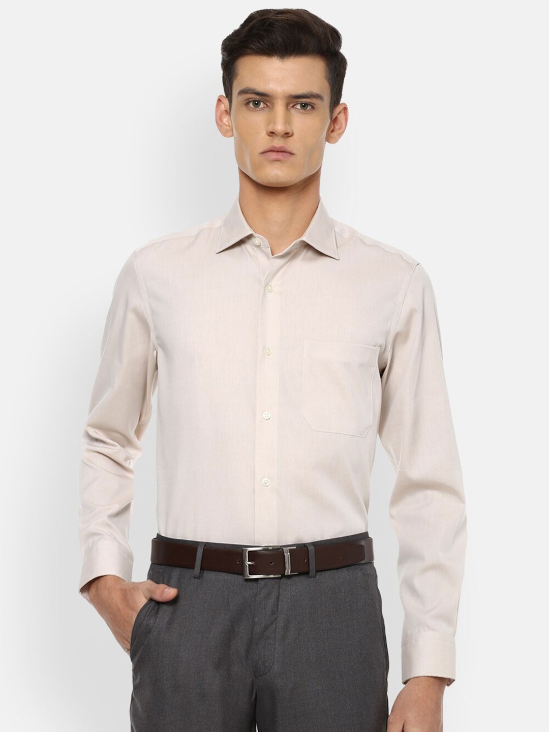 

Louis Philippe Permapress Men Beige Formal Shirt