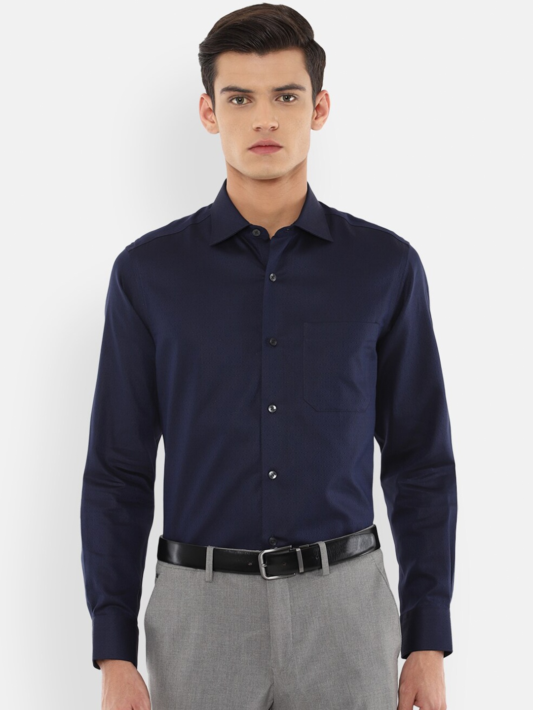 

Louis Philippe Gods & Kings Men Navy Blue Pure Cotton Formal Shirt