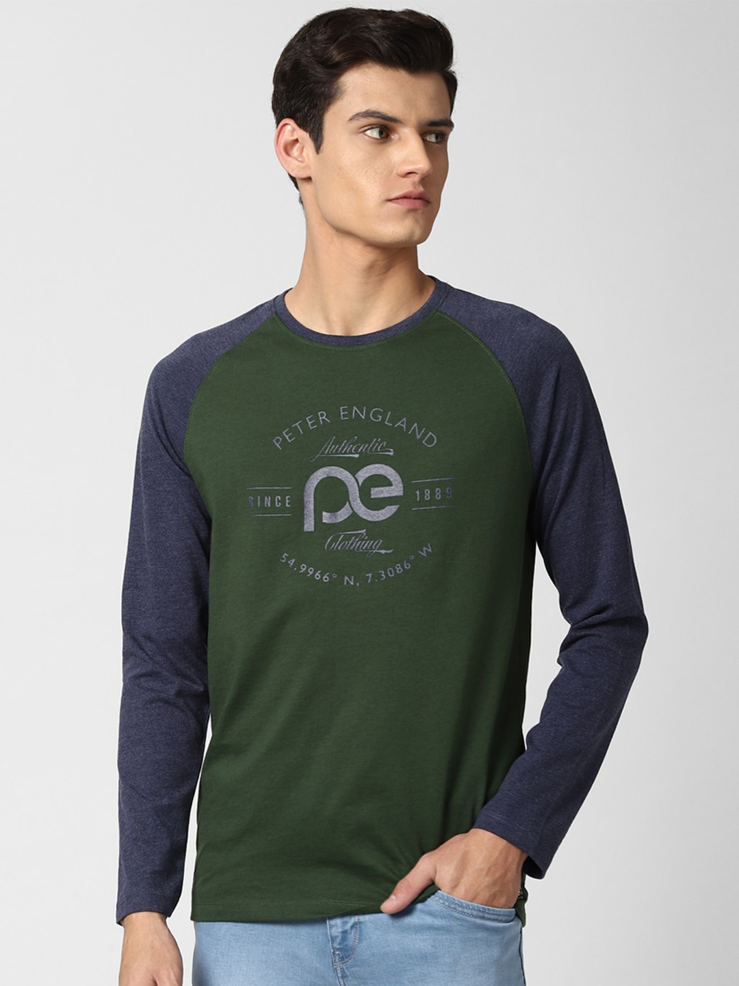 

Peter England Casuals Men Olive Green Typography Printed Slim Fit T-shirt