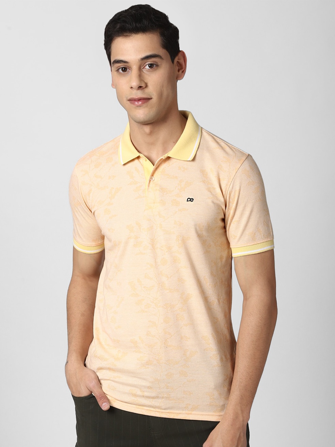 

Peter England Casuals Men Yellow Polo Collar Slim Fit T-shirt