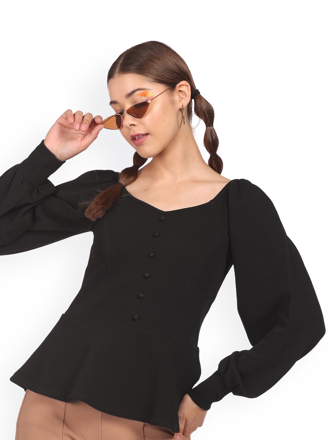 

Sugr Black Knit Peplum Top