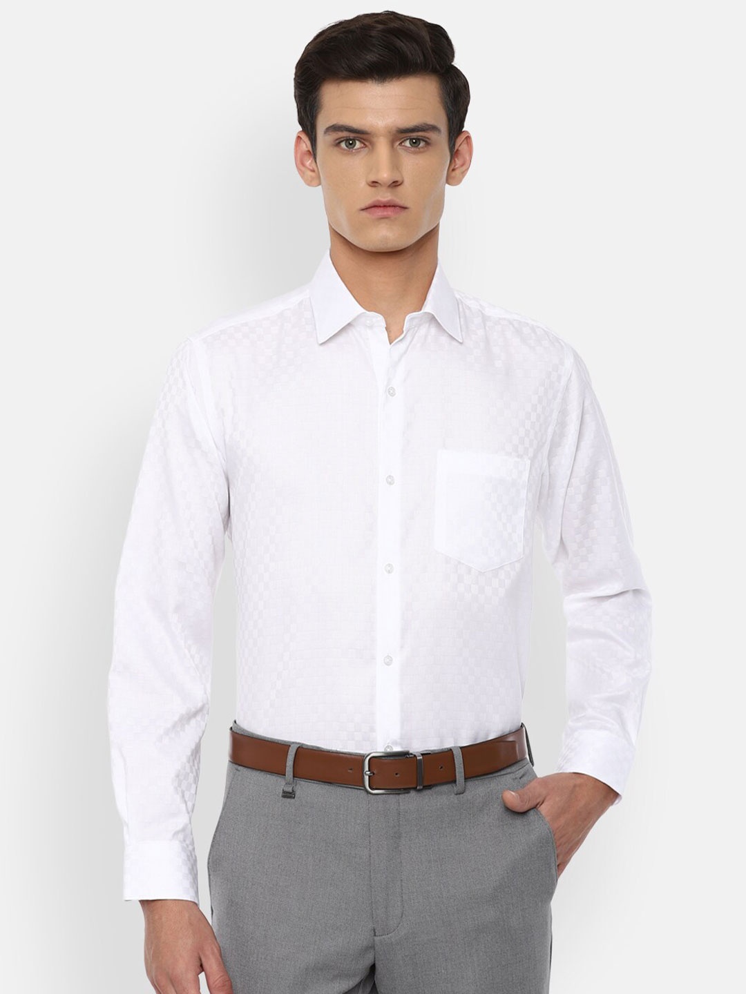 

Van Heusen Men White Textured Pure Cotton Formal Shirt