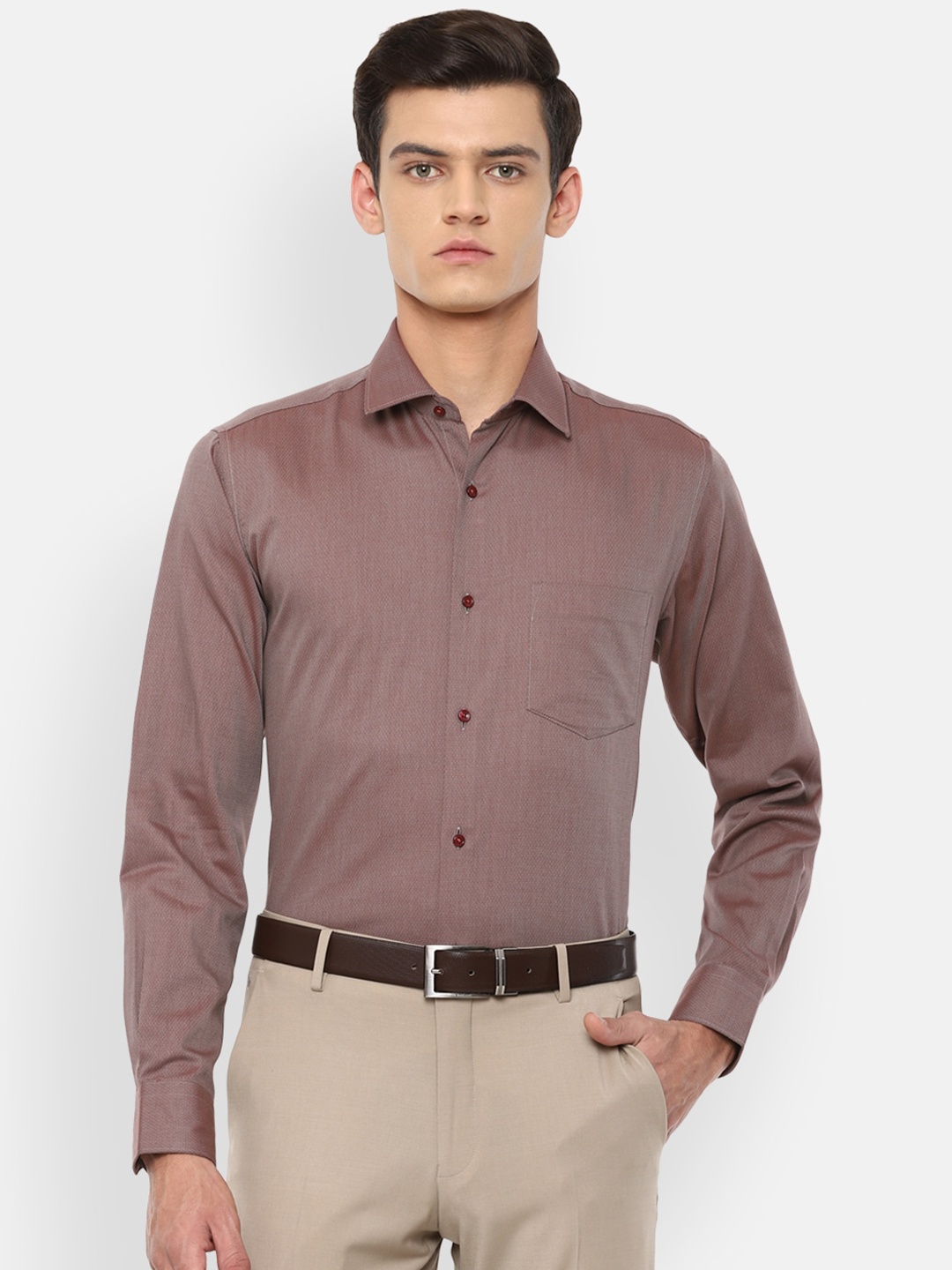 

Van Heusen Men Brown Cotton Formal Shirt