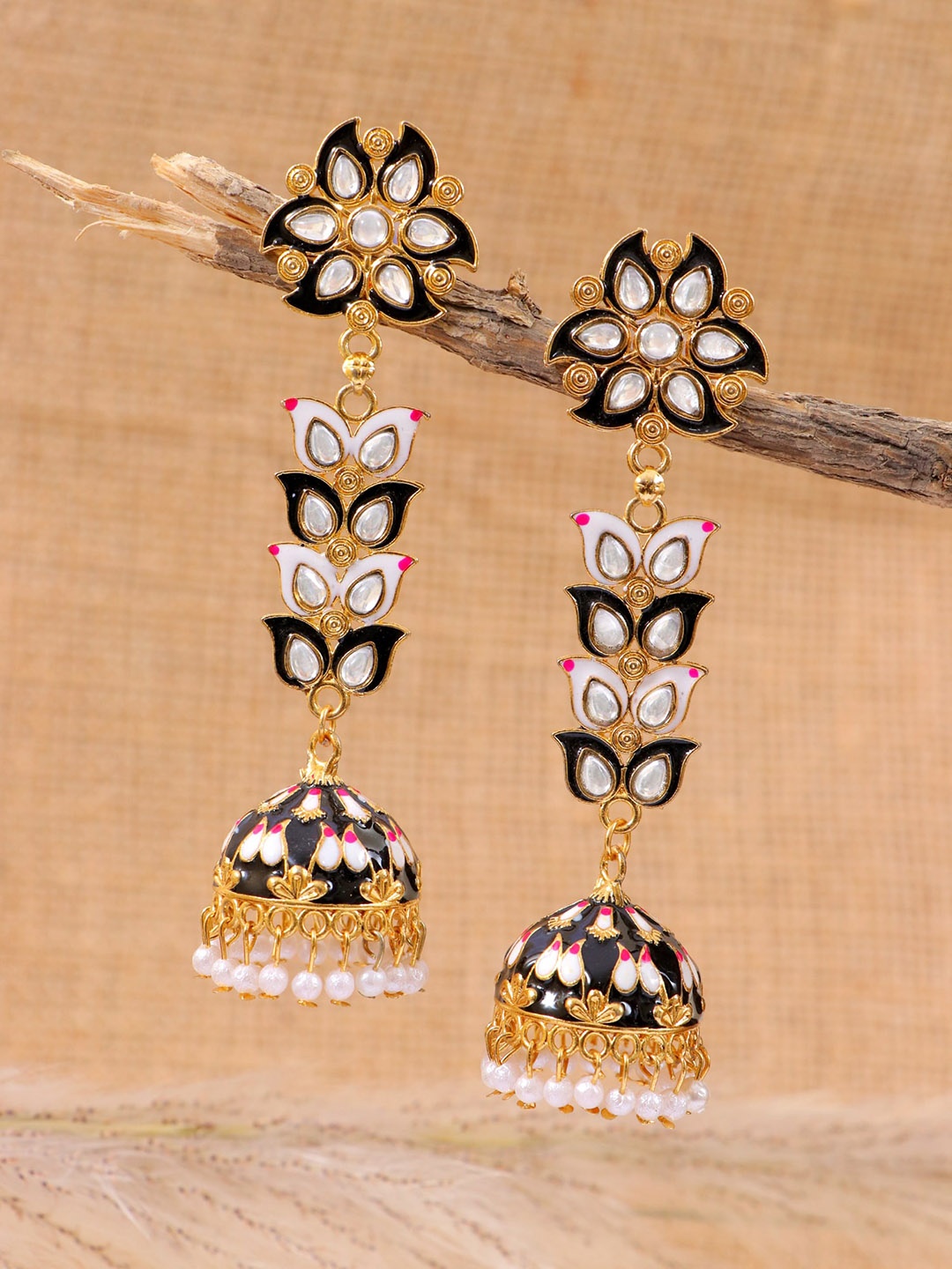 

Crunchy Fashion Black Meenakari Contemporary Jhumkas Earrings