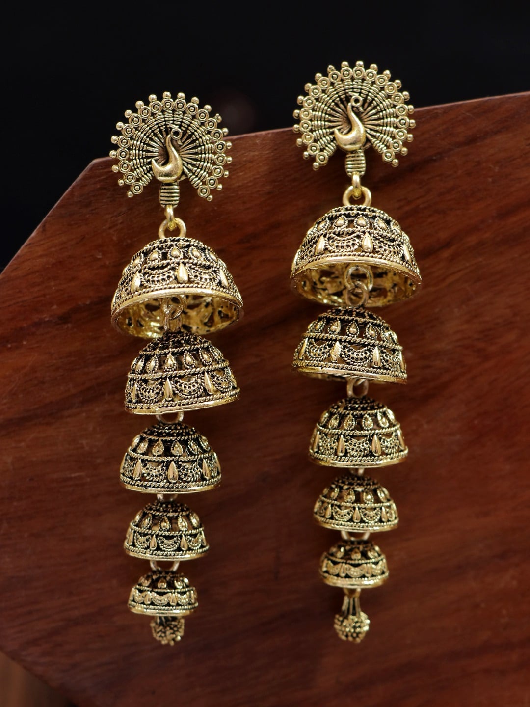 

Crunchy Fashion Gold-Plated Peacock Shaped Jhumkas Earrings