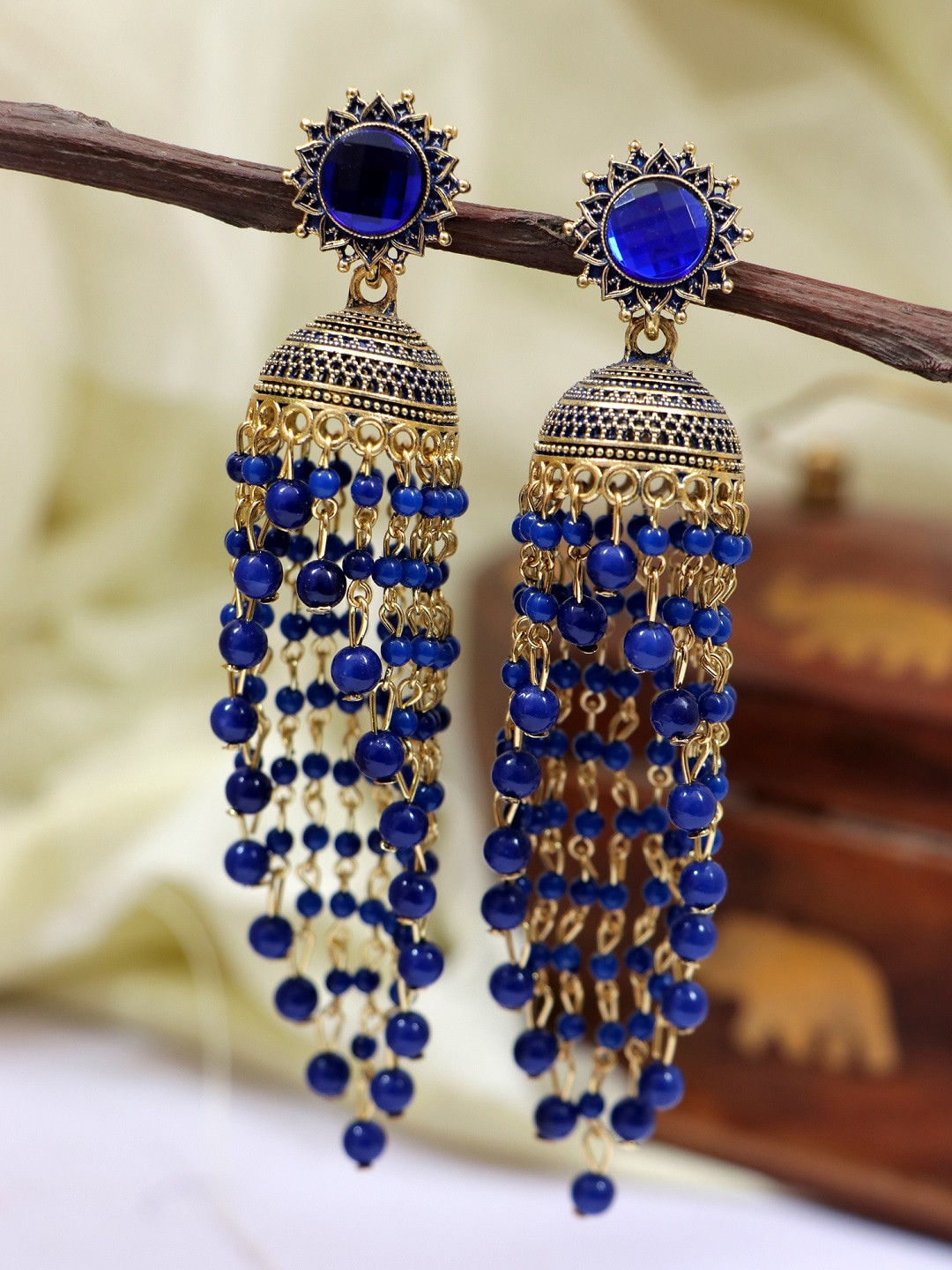 

Crunchy Fashion Blue Contemporary Long Jhumkas Earrings