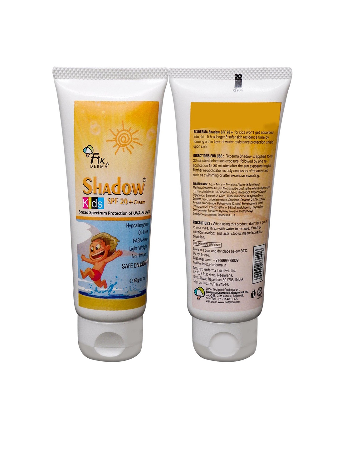 

Fixderma Shadow Paraben Free Sunscreen SPF 20+ Sunscreen Cream for Kids - 60g, White