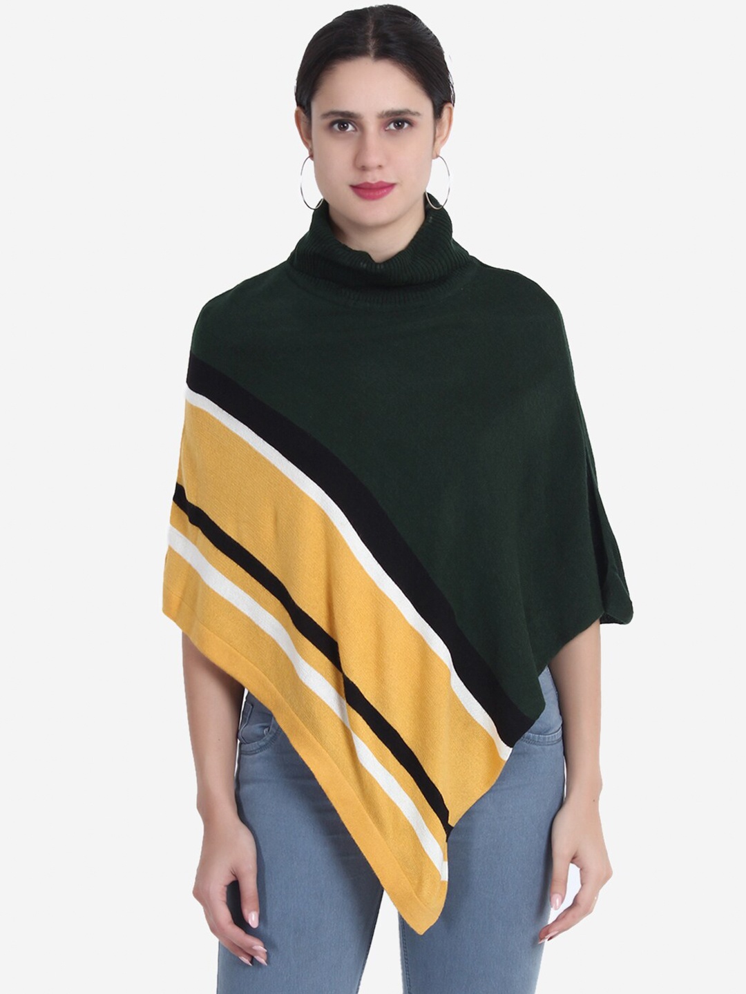 

JoE Hazel Women Mustard & Green Colourblocked Poncho