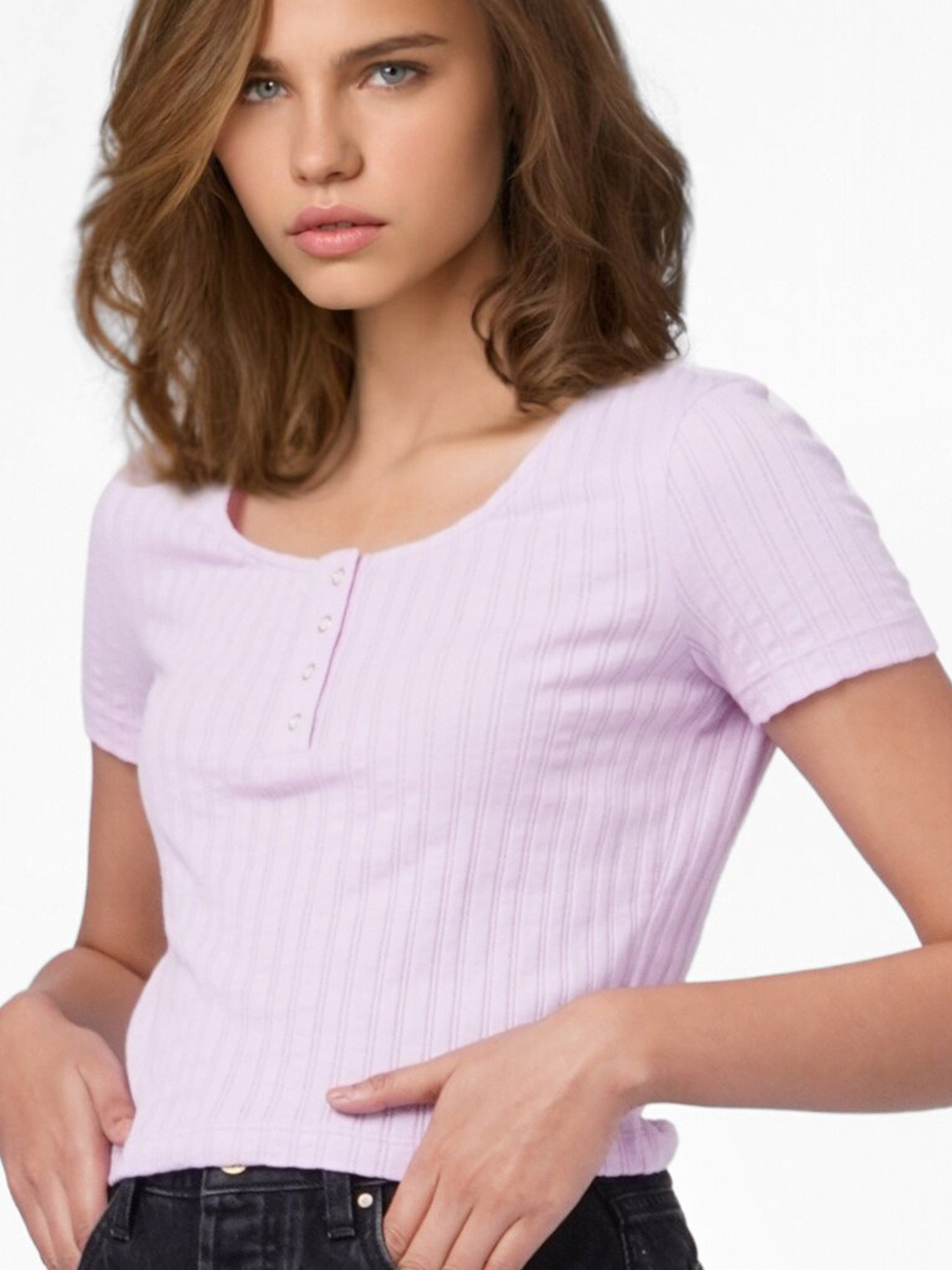 

ONLY Women Lavender Slim Fit T-shirt