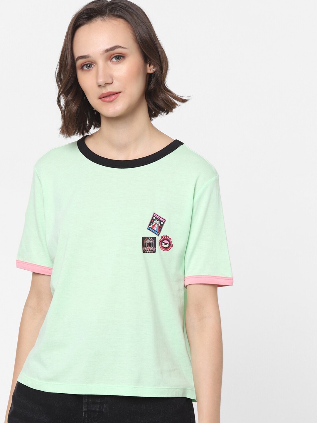 

ONLY Women Green Drop-Shoulder Sleeves T-shirt