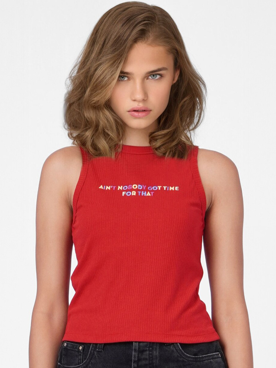 

ONLY Women Red Typography T-shirt