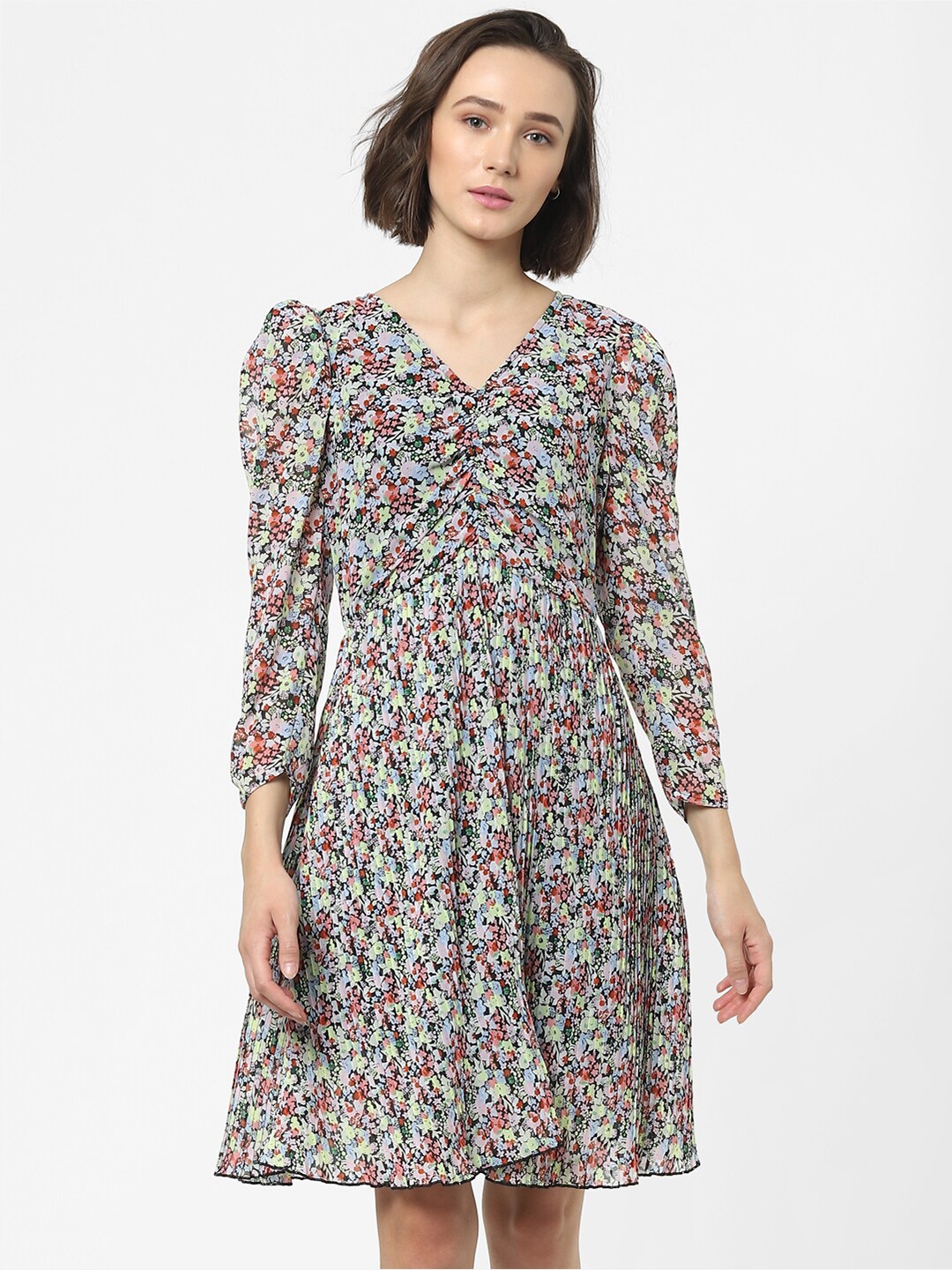 

ONLY Women Green & Blue Floral Printed Dress