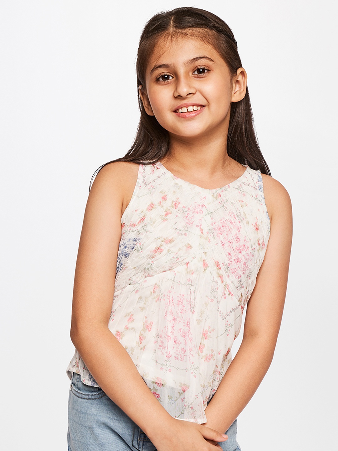 

AND White & Pink Floral Top