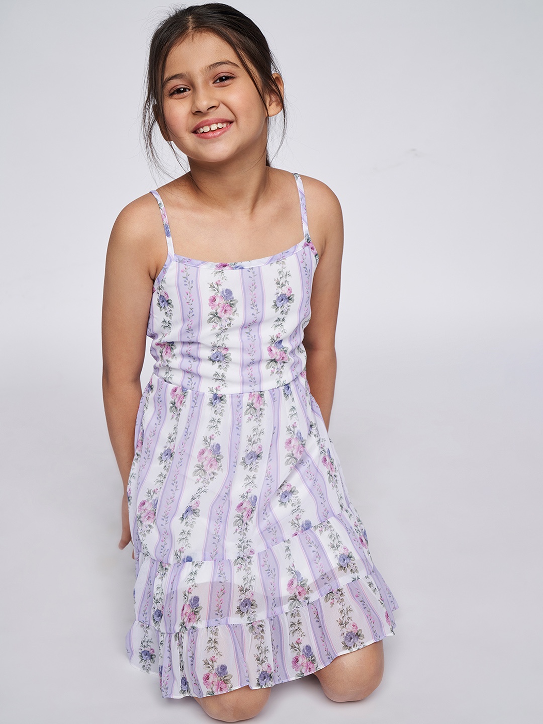 

AND Girls White & Blue Printed Fit & Flare Dress