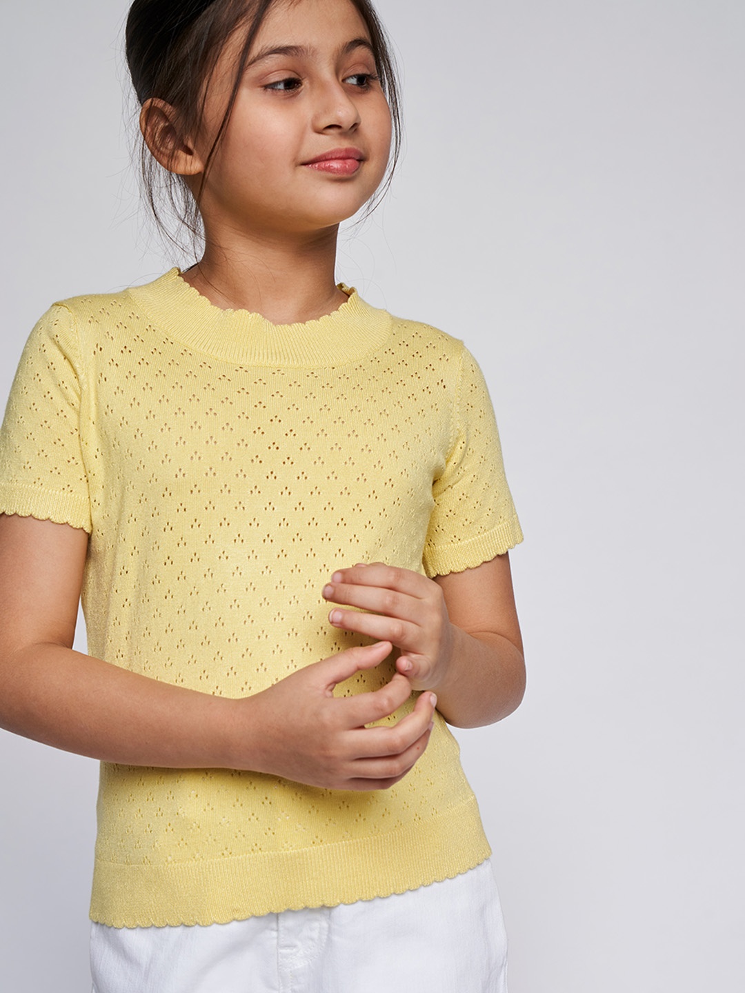 

AND Girls Yellow Self Design Top