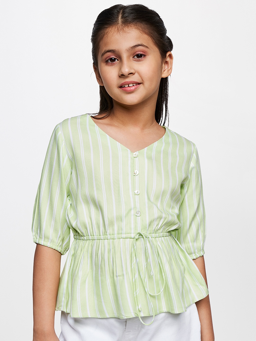 

AND Girls Lime Green Printed Cinched Waist Top