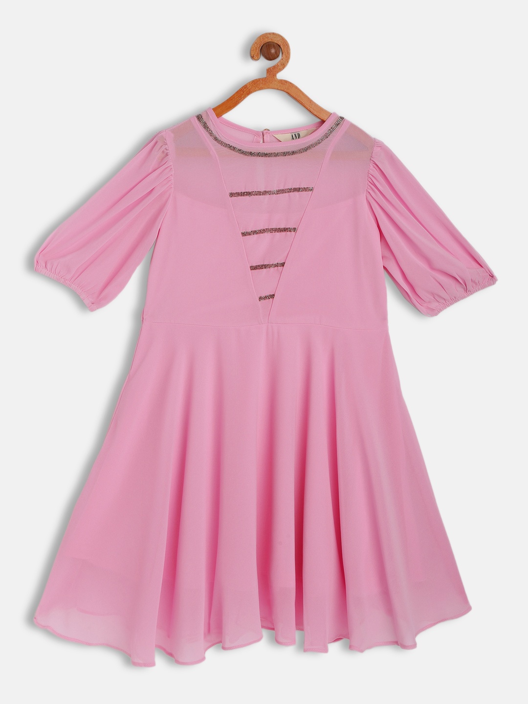 

AND Girls Pink Solid Fit & Flare Dress