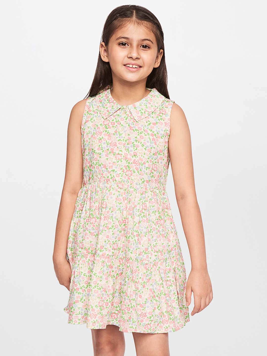 

AND Girls White & Pink Floral Net Dress