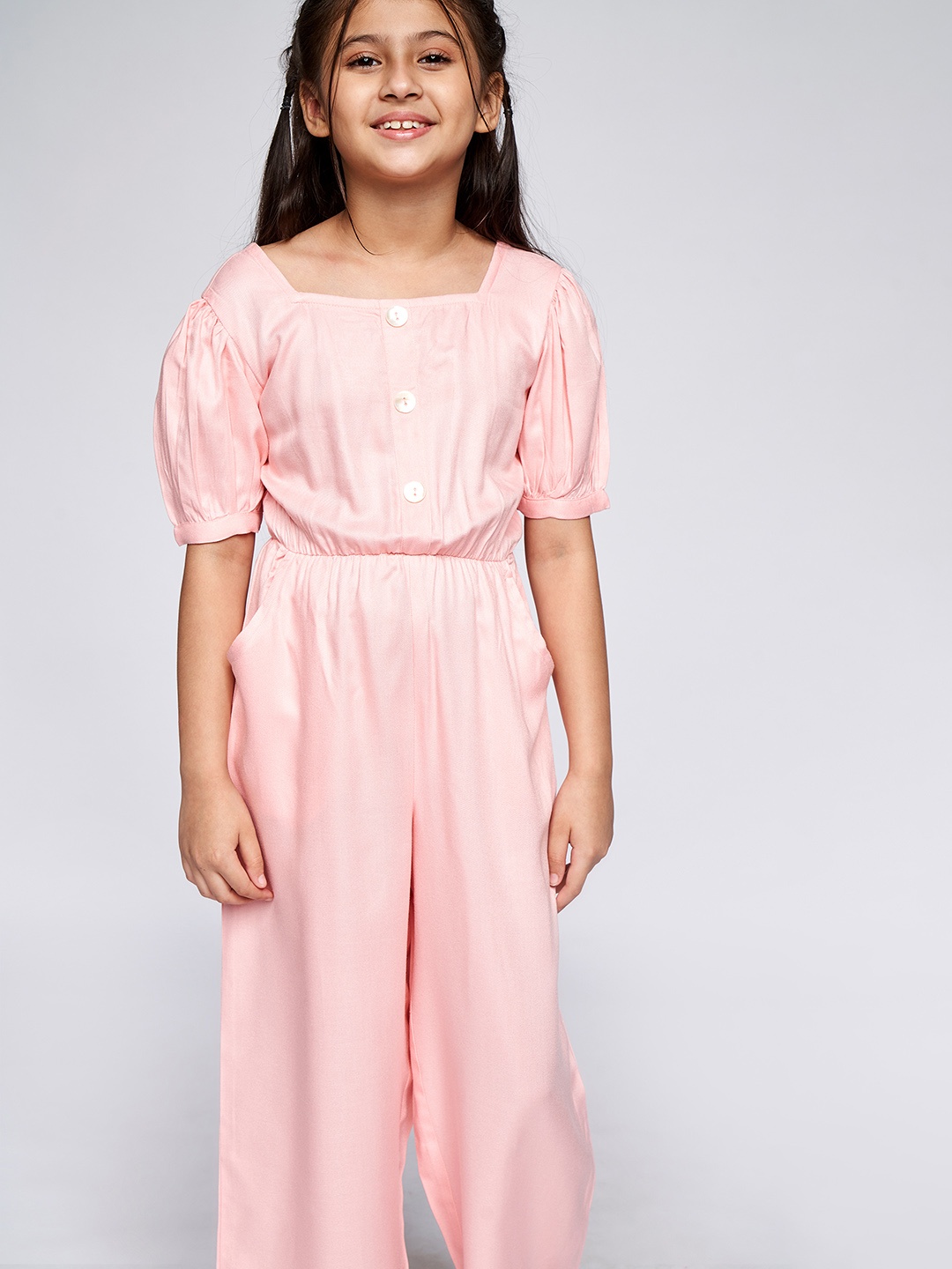 

AND Girls Dusty Pink Solid Culotte Jumpsuit