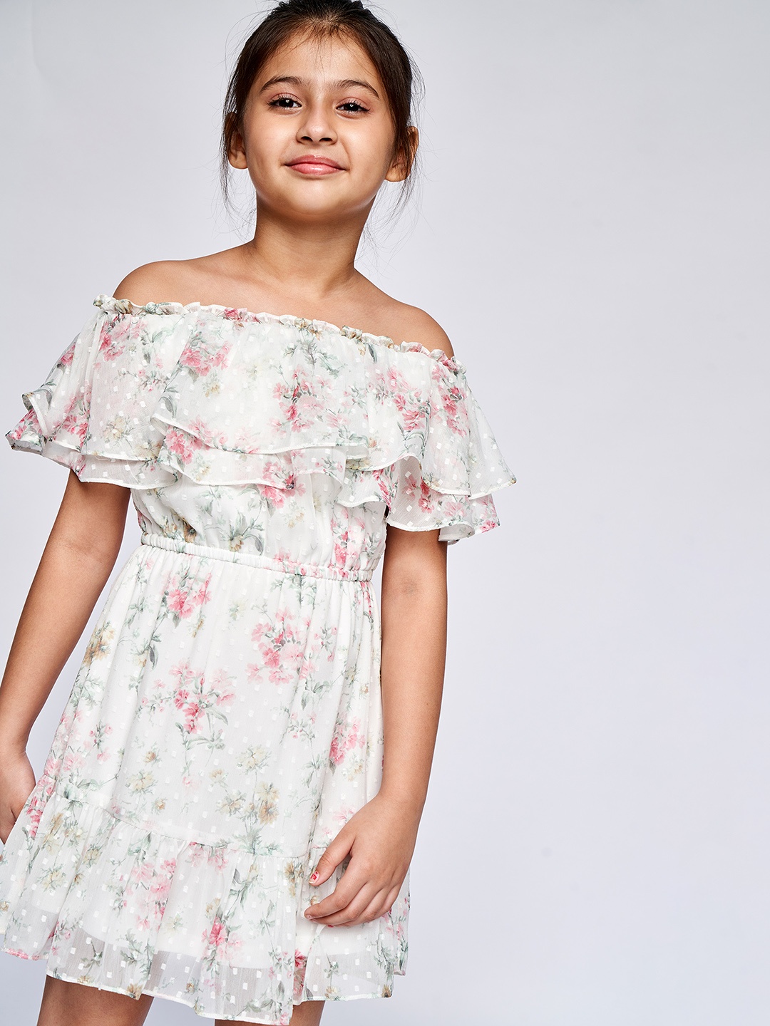 

AND Girls White Printed Peplum Dress