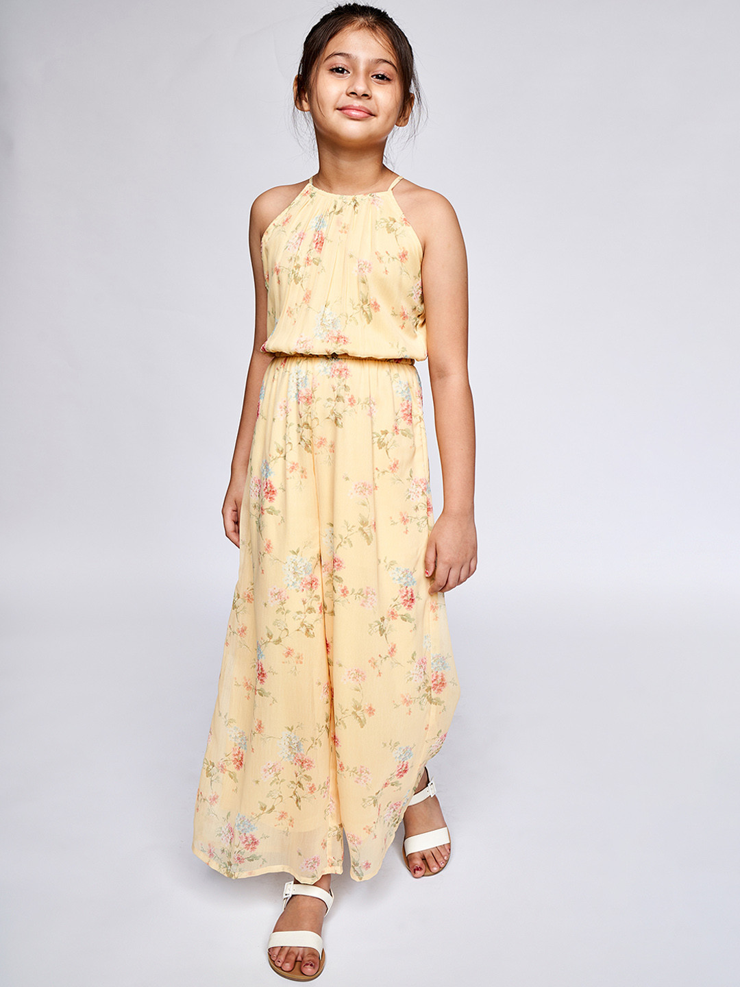 

AND Girls Yellow Floral Printed Jumpsuit