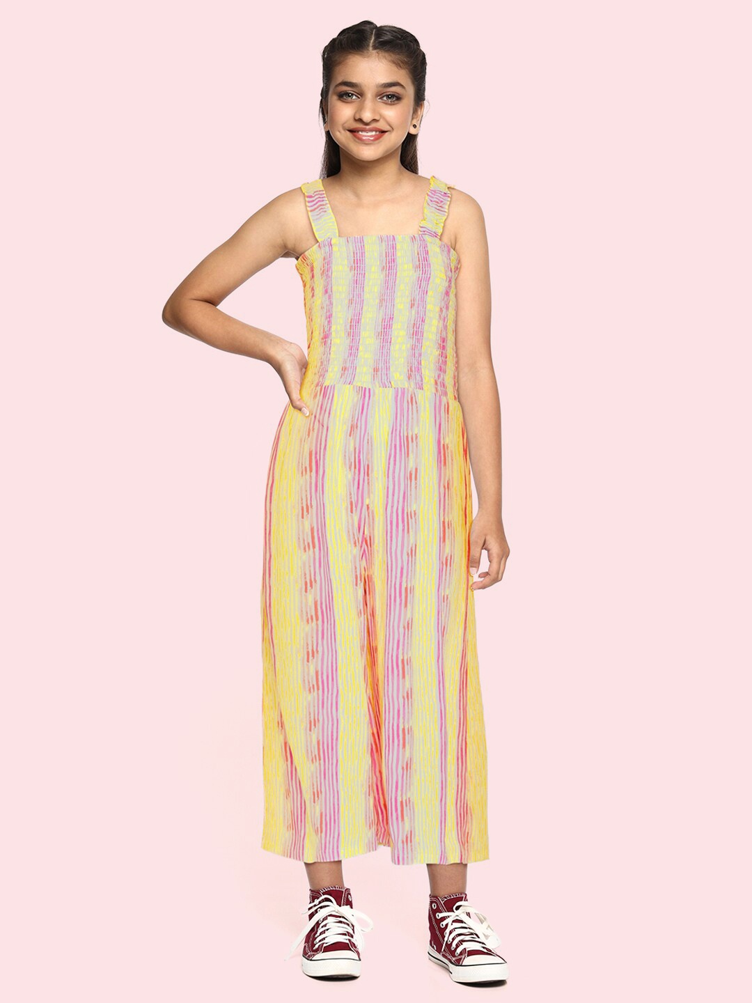 

Global Desi Girls Pink Printed Basic Jumpsuit