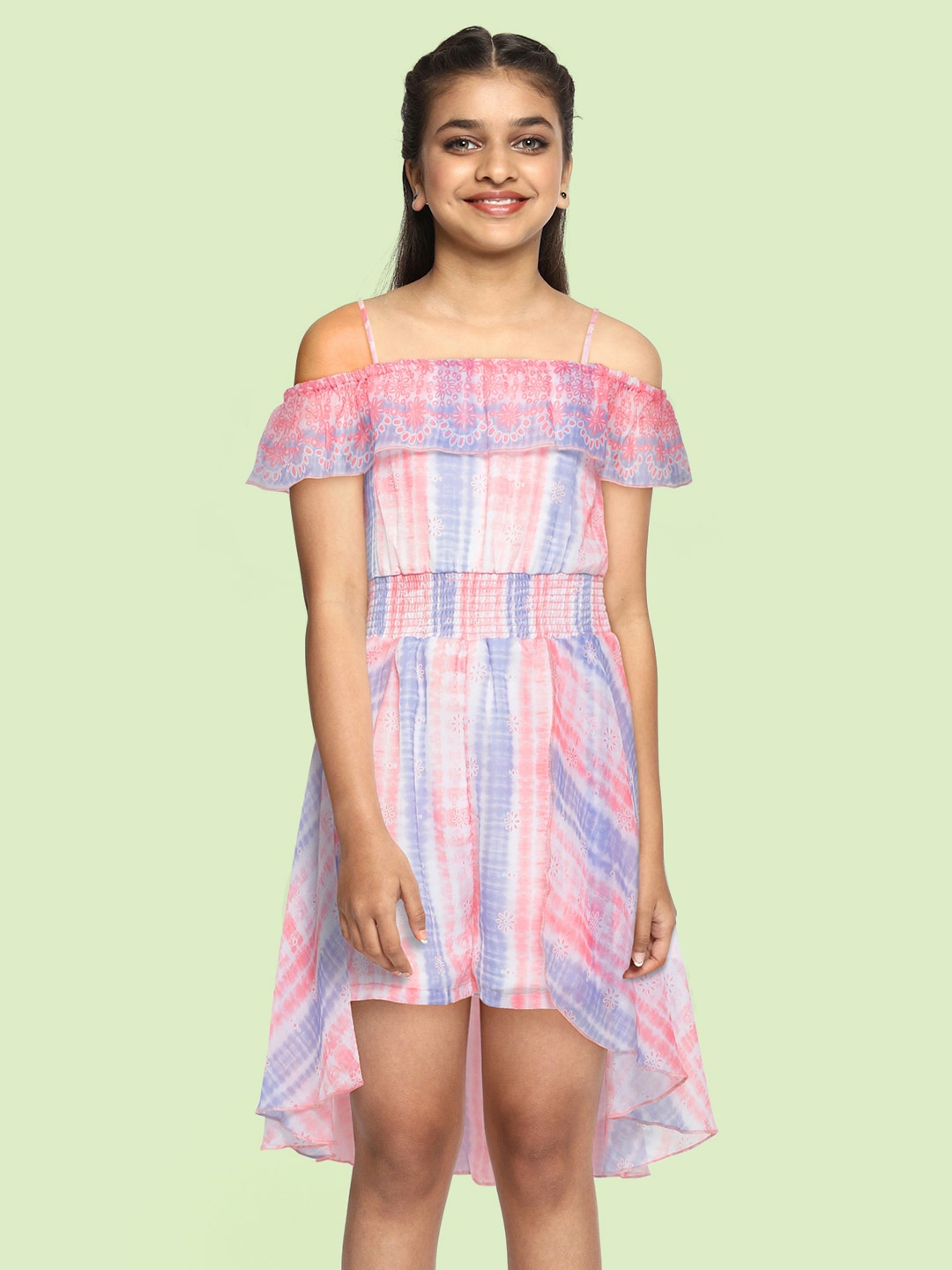 

Global Desi Girls Blue & Red Floral Printed Jumpsuit with Ruffles