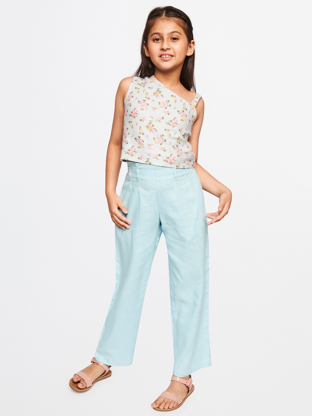 

AND Girls Blue & Pink Printed Top with Trousers