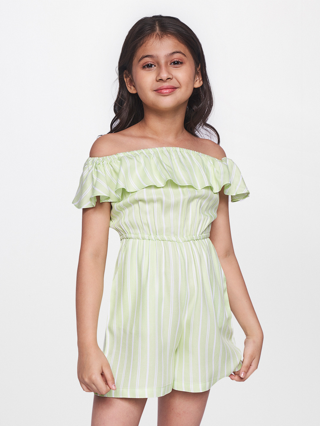 

AND Girls Green Striped Jumpsuit