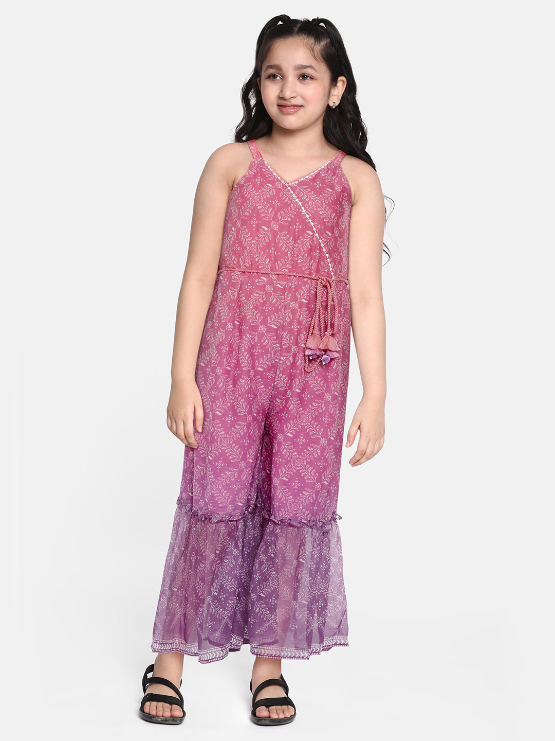 

Global Desi Girls Pink Printed Basic Jumpsuit