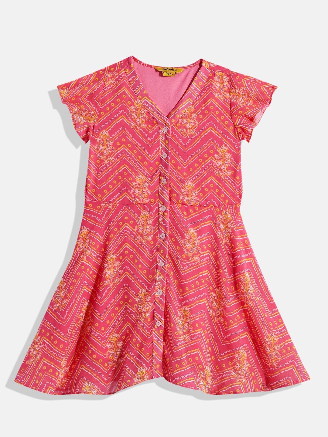 

Global Desi Girls Pink Printed A-Line Dress