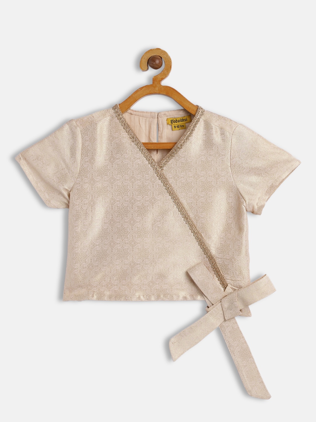 

Global Desi Girls Gold-Toned Self Design Wrap Top