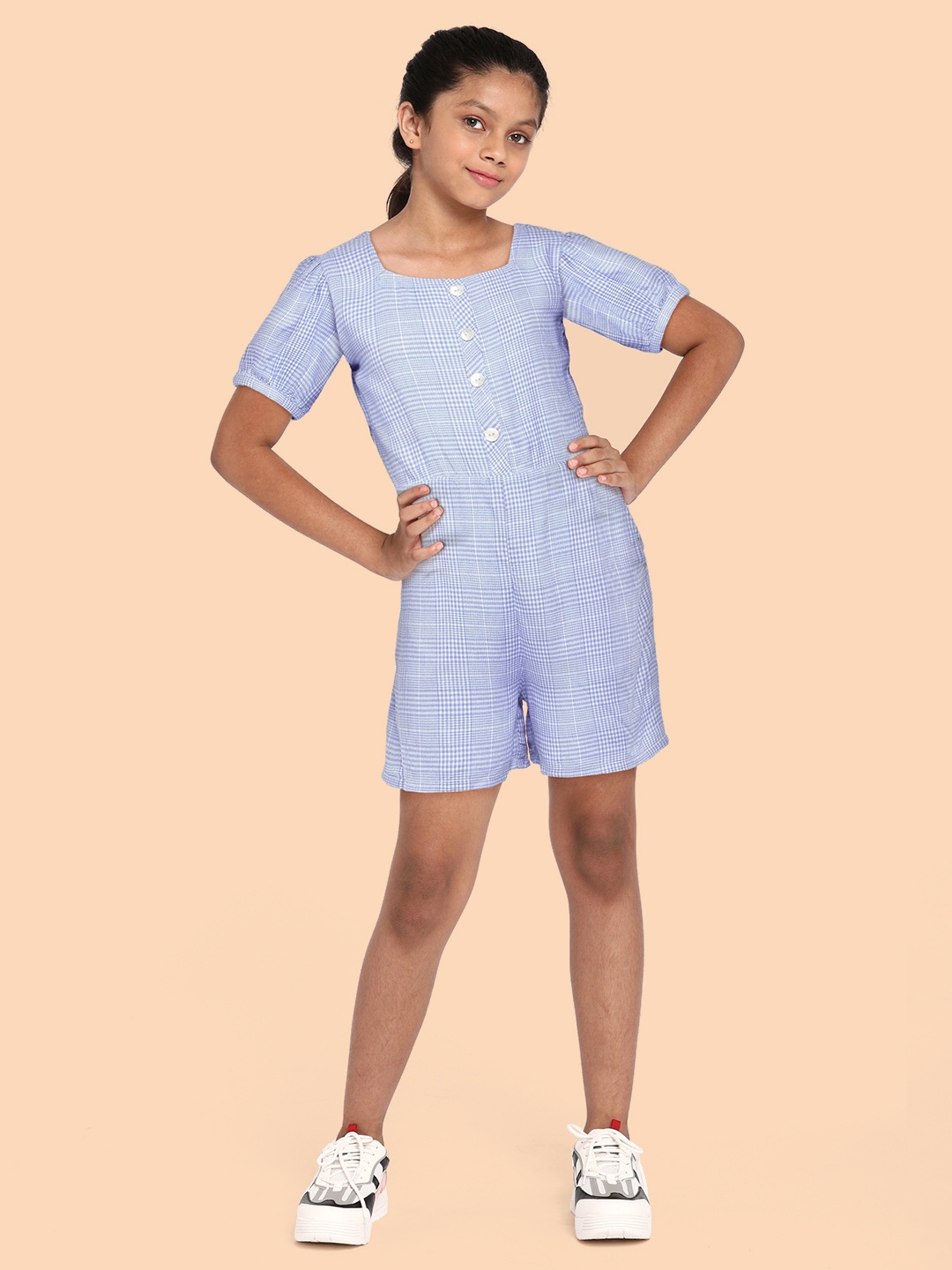 

AND Girls Blue Checked Playsuit