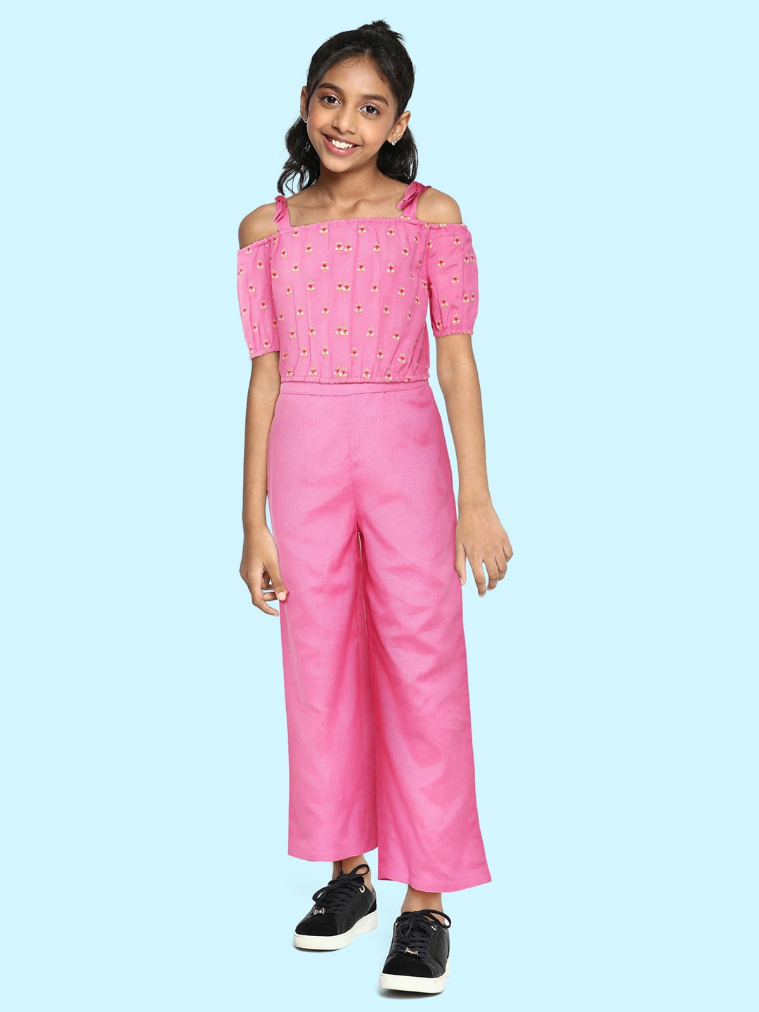 

Global Desi Girls Embroidered Pink Top with Trousers