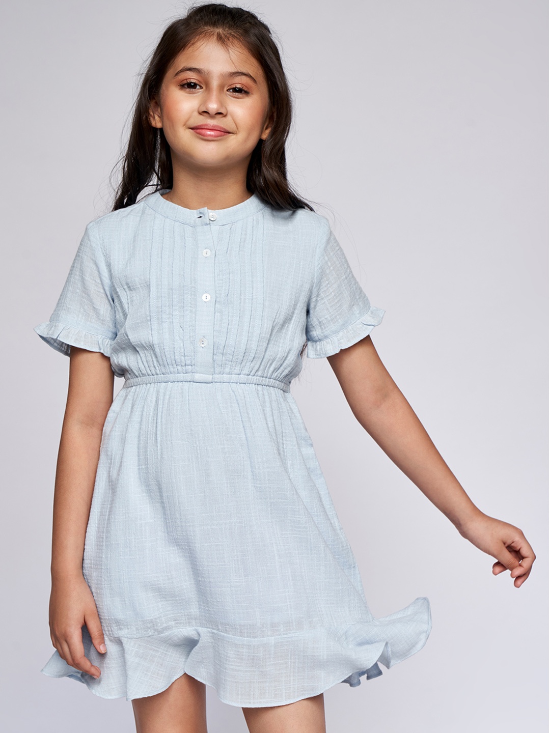 

AND Girls Blue Solid Fit & Flare Dress