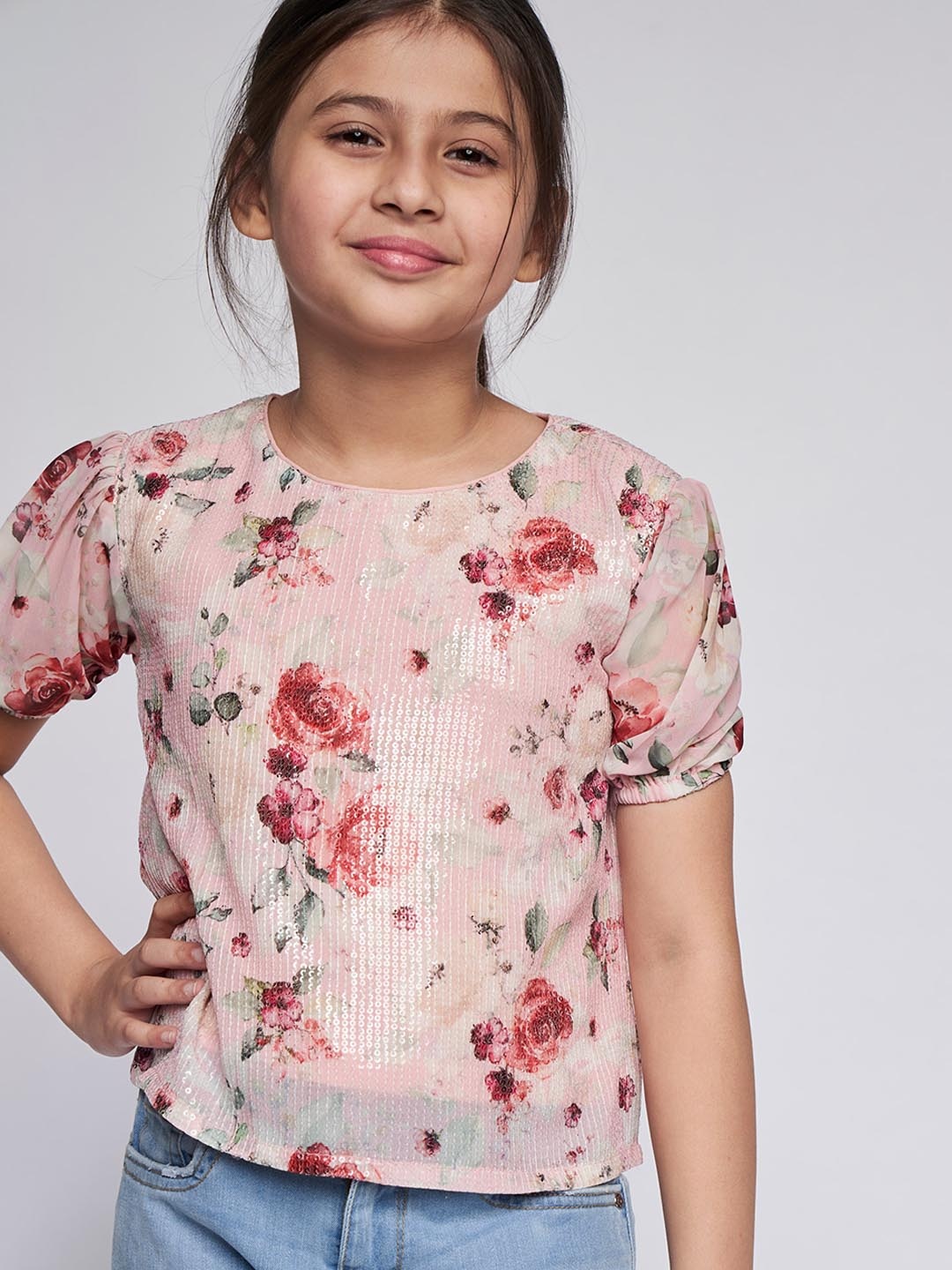 

AND Girls Pink Floral Printed Top