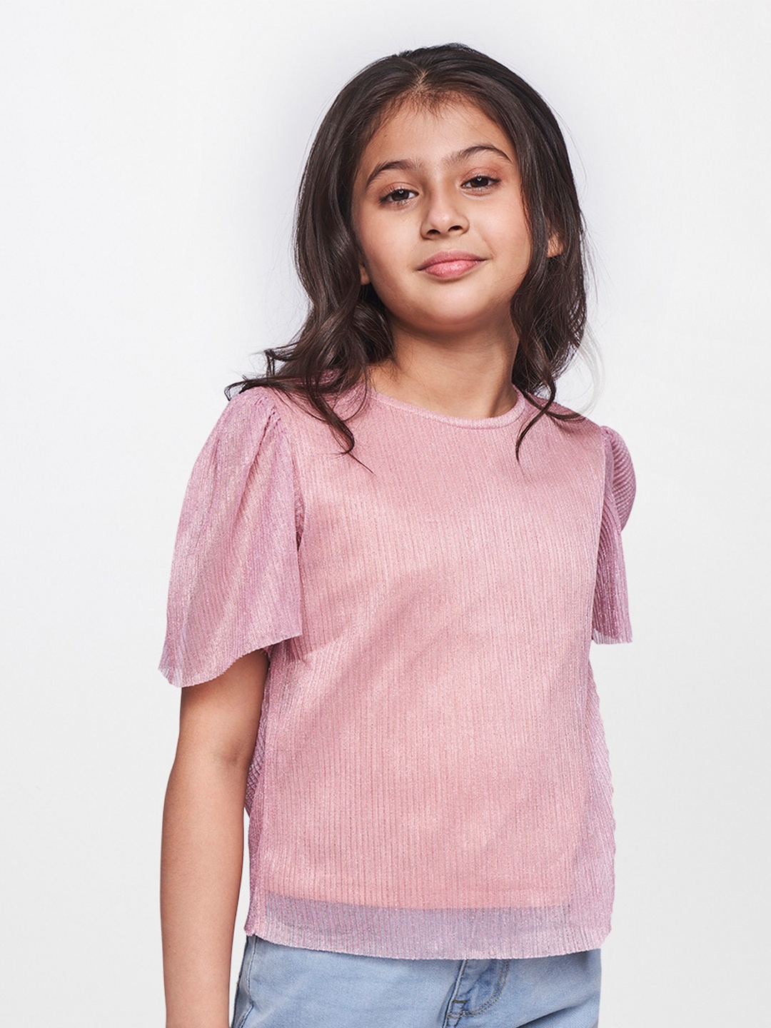 

AND Girls Pink Solid Semi Sheer Top