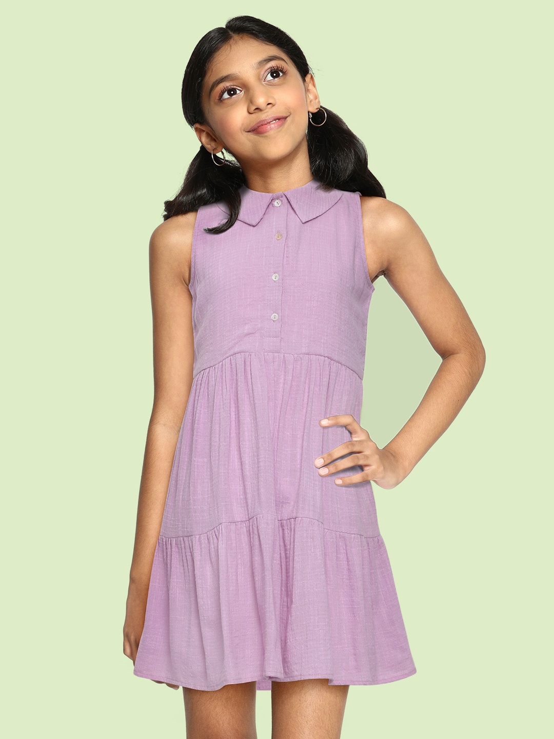 

AND Girls Purple Solid Tiered A-Line Dress