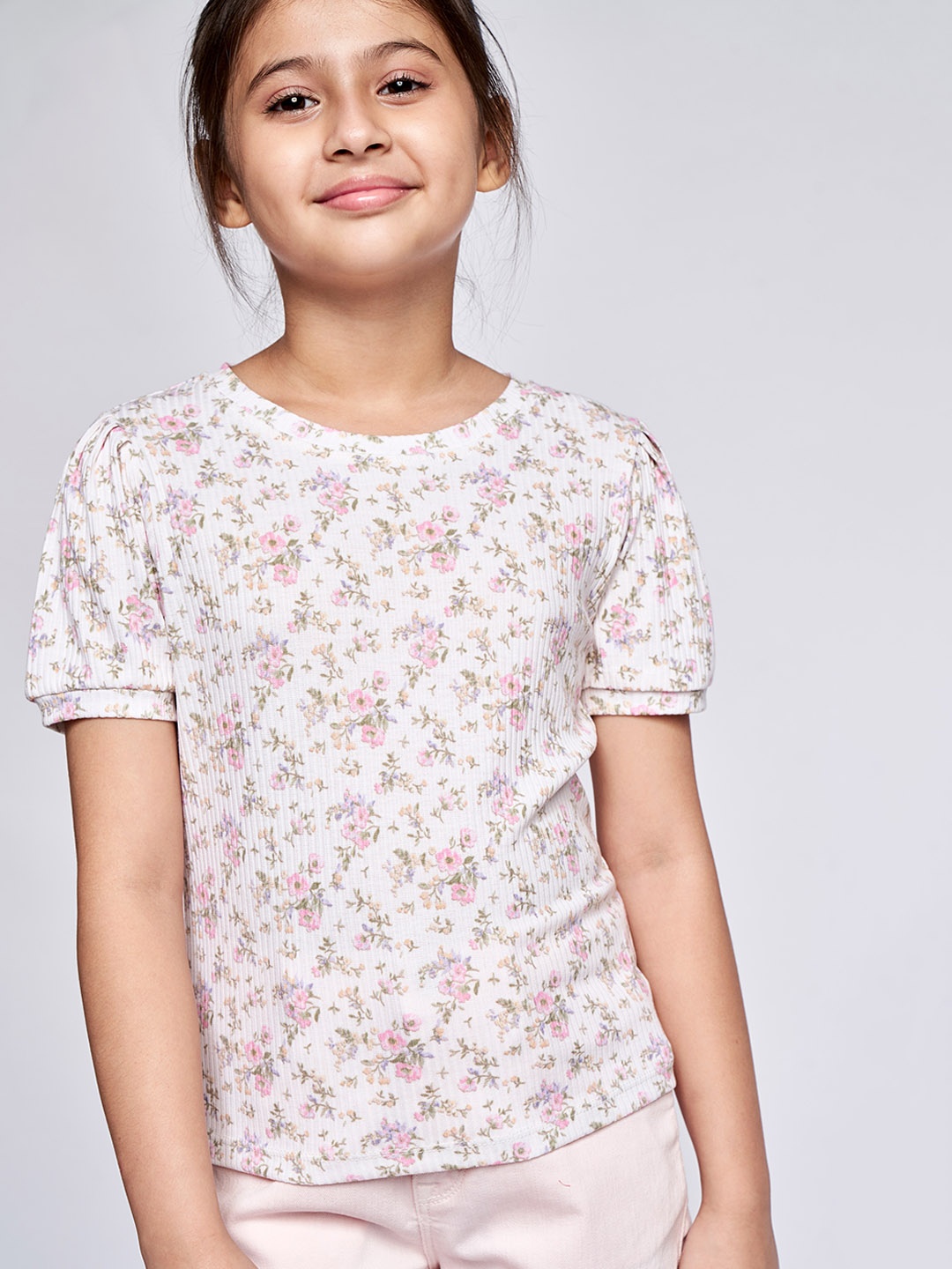 

AND Girls Off-White Floral Printed Top