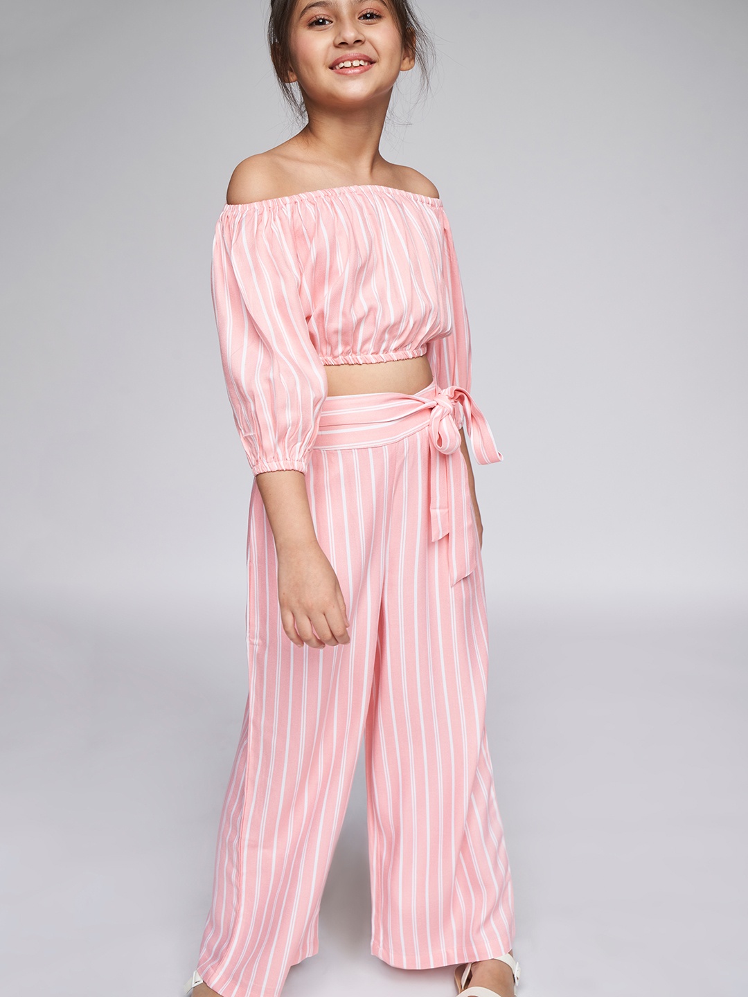 

AND Girls Pink Striped Top with Straight Fit Palazzos