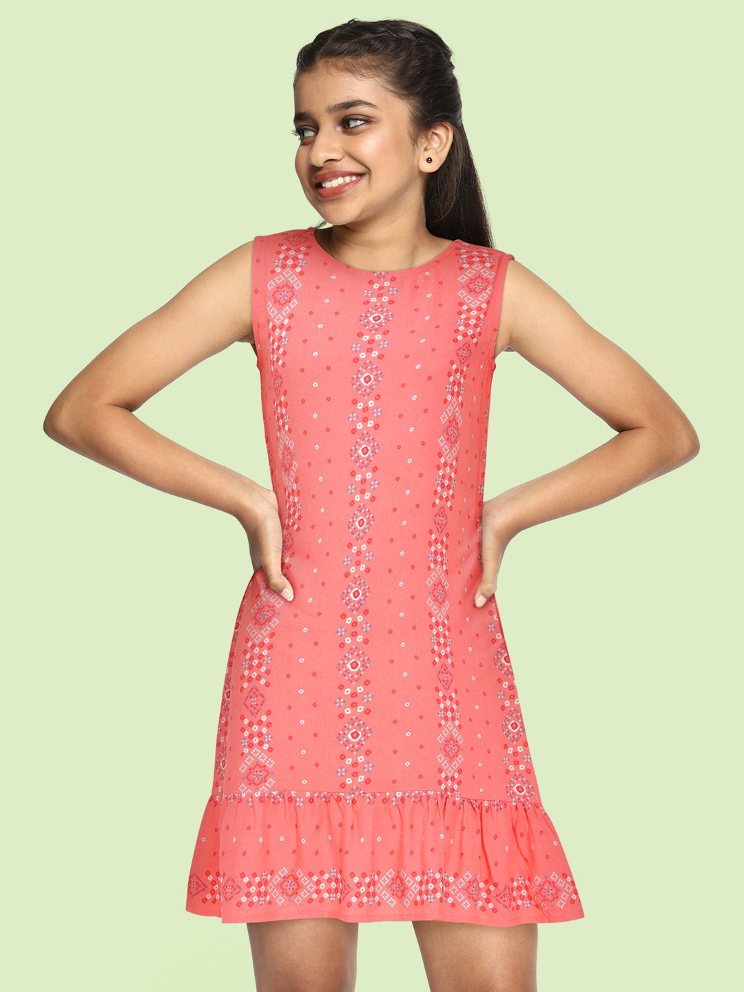 

Global Desi Girls Pink Printed Peplum Dress