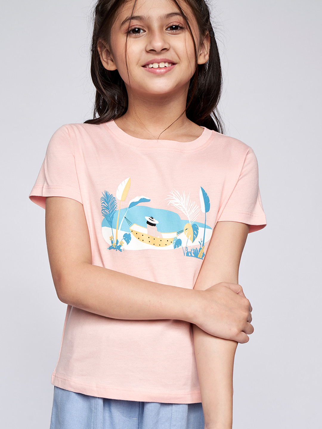 

AND Girls Peach-Coloured Printed T-shirt