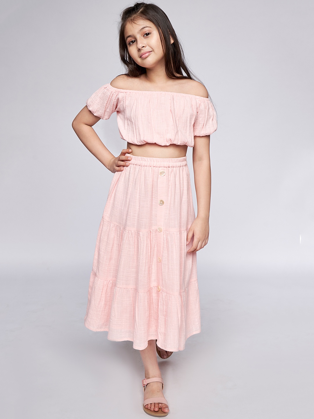 

AND Girls Pink Peasant Top with A-line Skirt